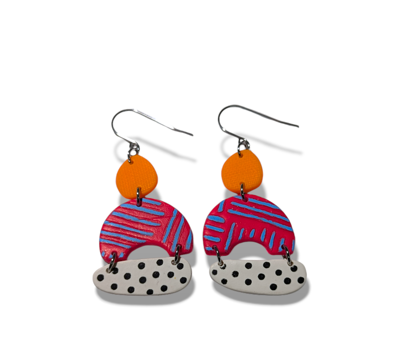 neon geos - pink & orange with black & white spots
