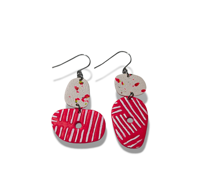 neon geos - asymmetrical pink stripes with pink & white splatters