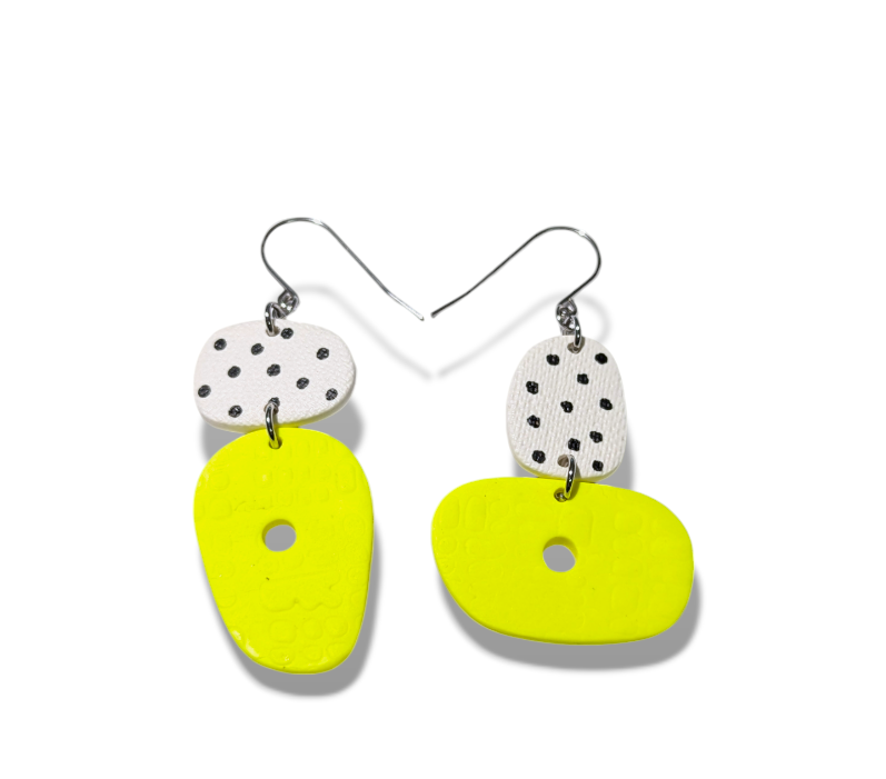 neon geos - asymmetrical yellow with black & white dots
