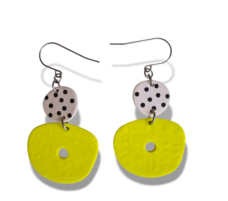 neon geos - yellow with black & white dots