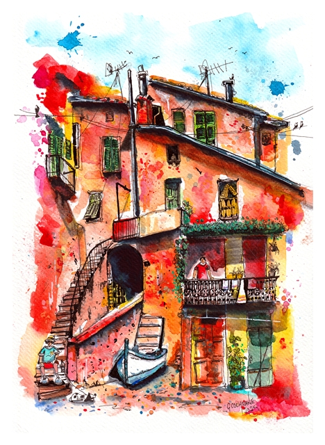 Watercolor Painting of a Rustic Building