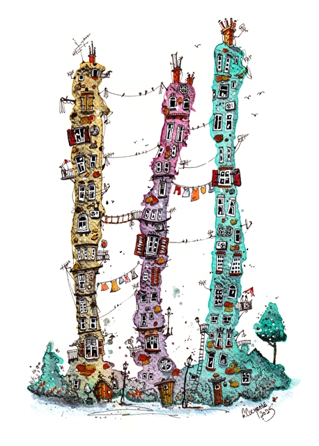 Whimsical Tall Building Artwork