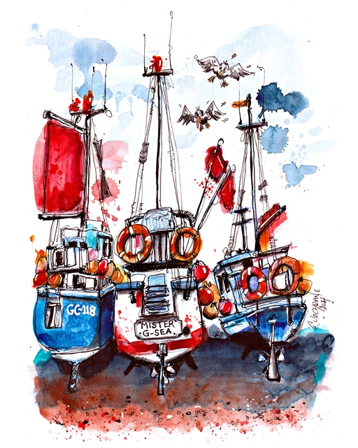 Harbor Boats Watercolor Painting