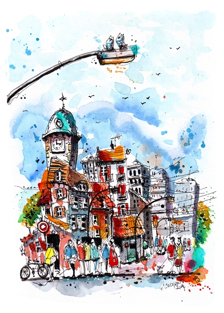 Cityscape Watercolor Painting