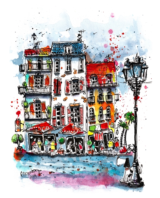 Colorful Cityscape Watercolor Painting