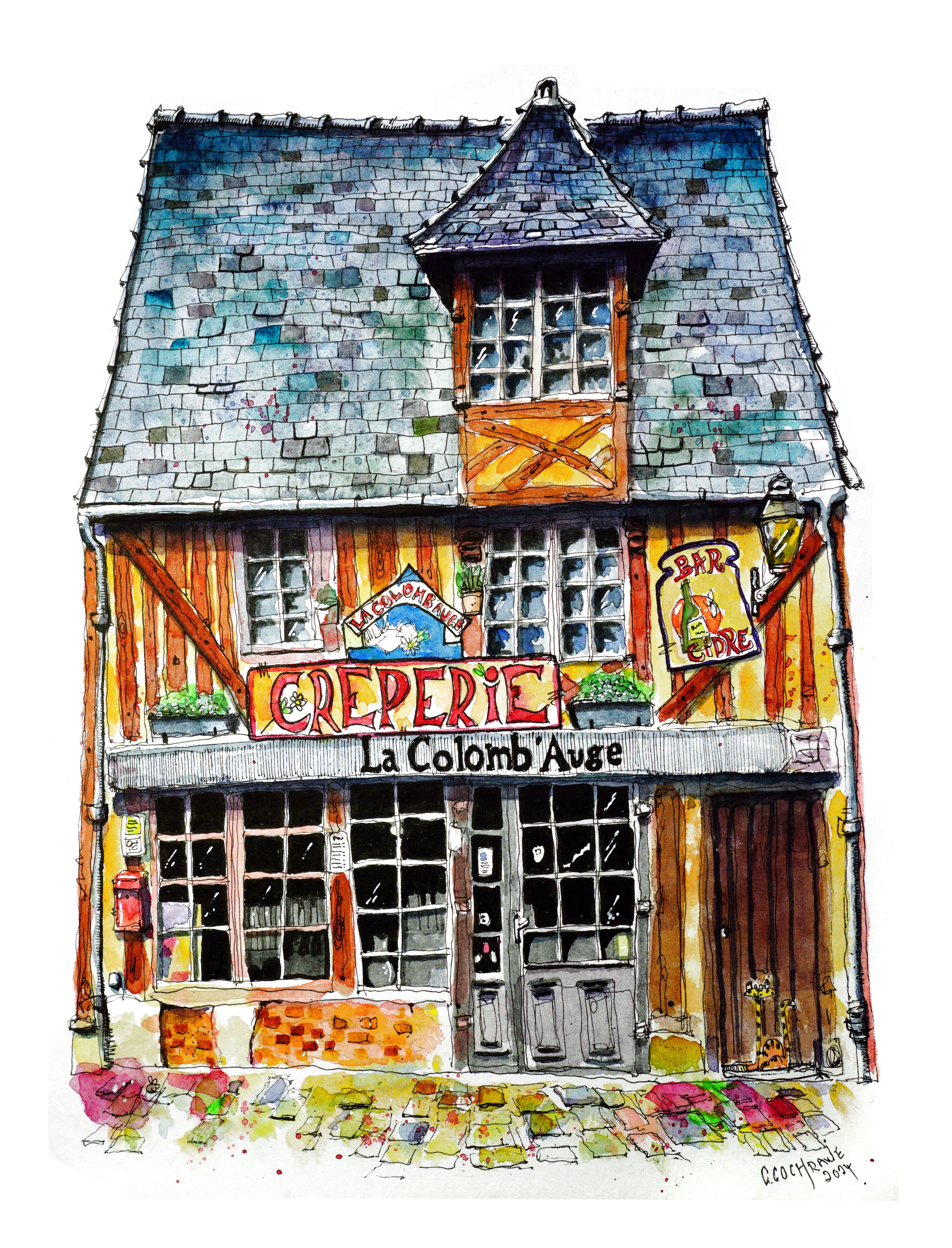 Watercolor Painting of a Creperie