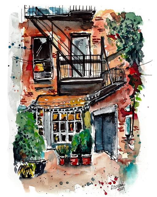 Watercolor Painting of a Rustic Building