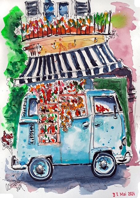 Hand-Painted Flower Truck Artwork
