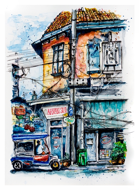 Vintage Street Scene Painting