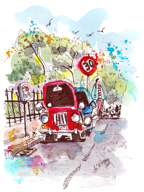 Hand-painted Urban Street Scene