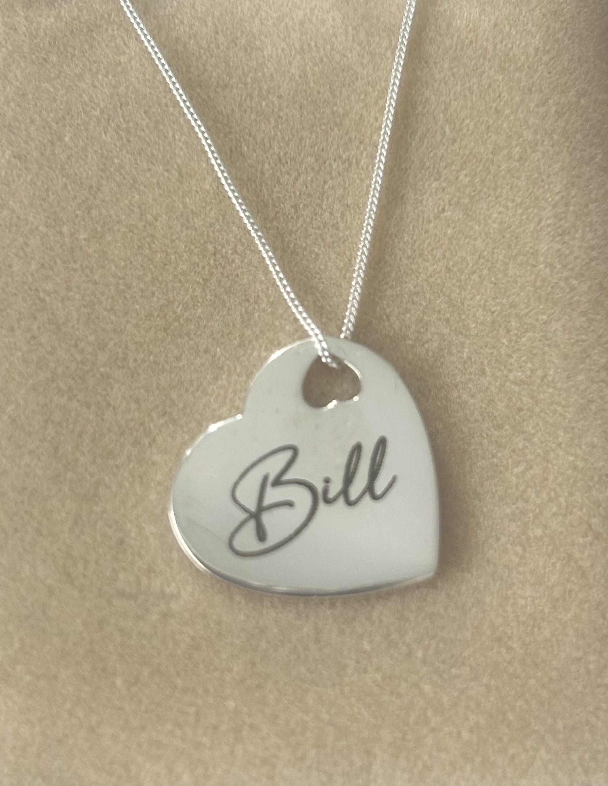 Sterling Silver Memorial Heart Shaped Pendant - suitable for engraved handwriting or fingerprint