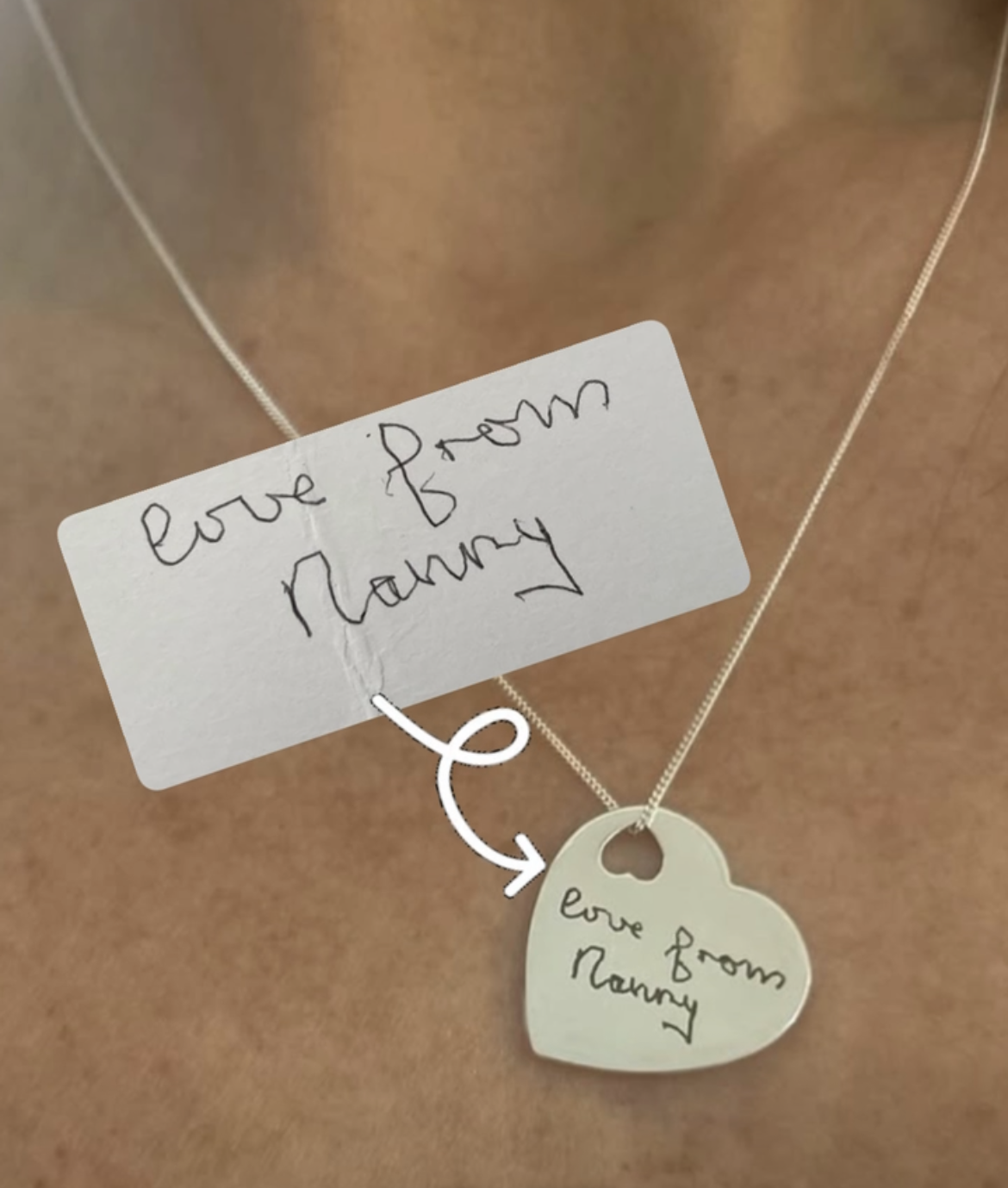 Sterling Silver Memorial Heart Shaped Pendant - suitable for engraved handwriting or fingerprint