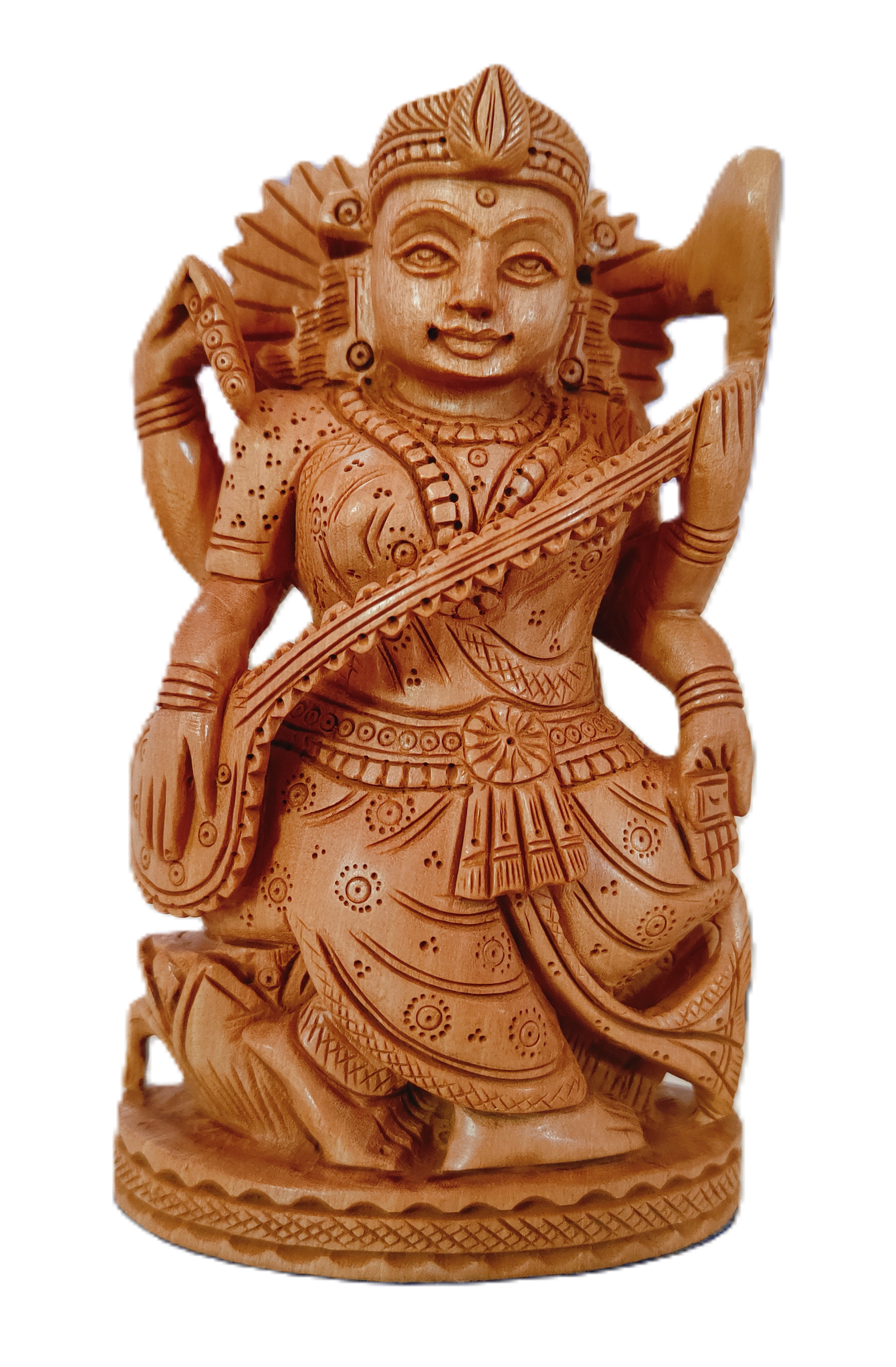 Natural kadamwood Saraswati Idol Showpiece Statute, for House Warming and Home Decor 