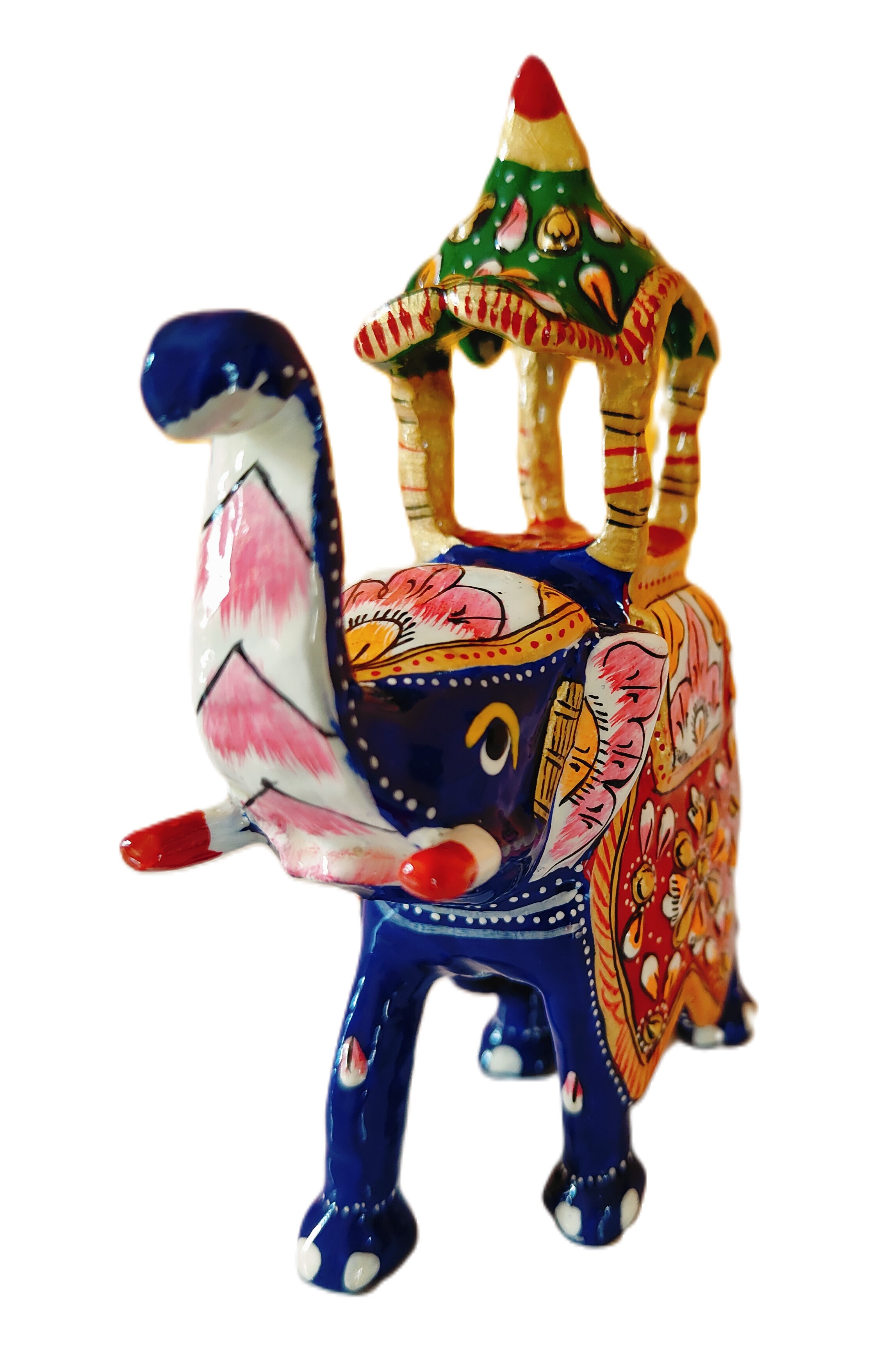 Hand Painted Metal Elephant Figurine, Indian Elephant Statue Decor for Home, Office, Bedroom, Living Room, Dining Room