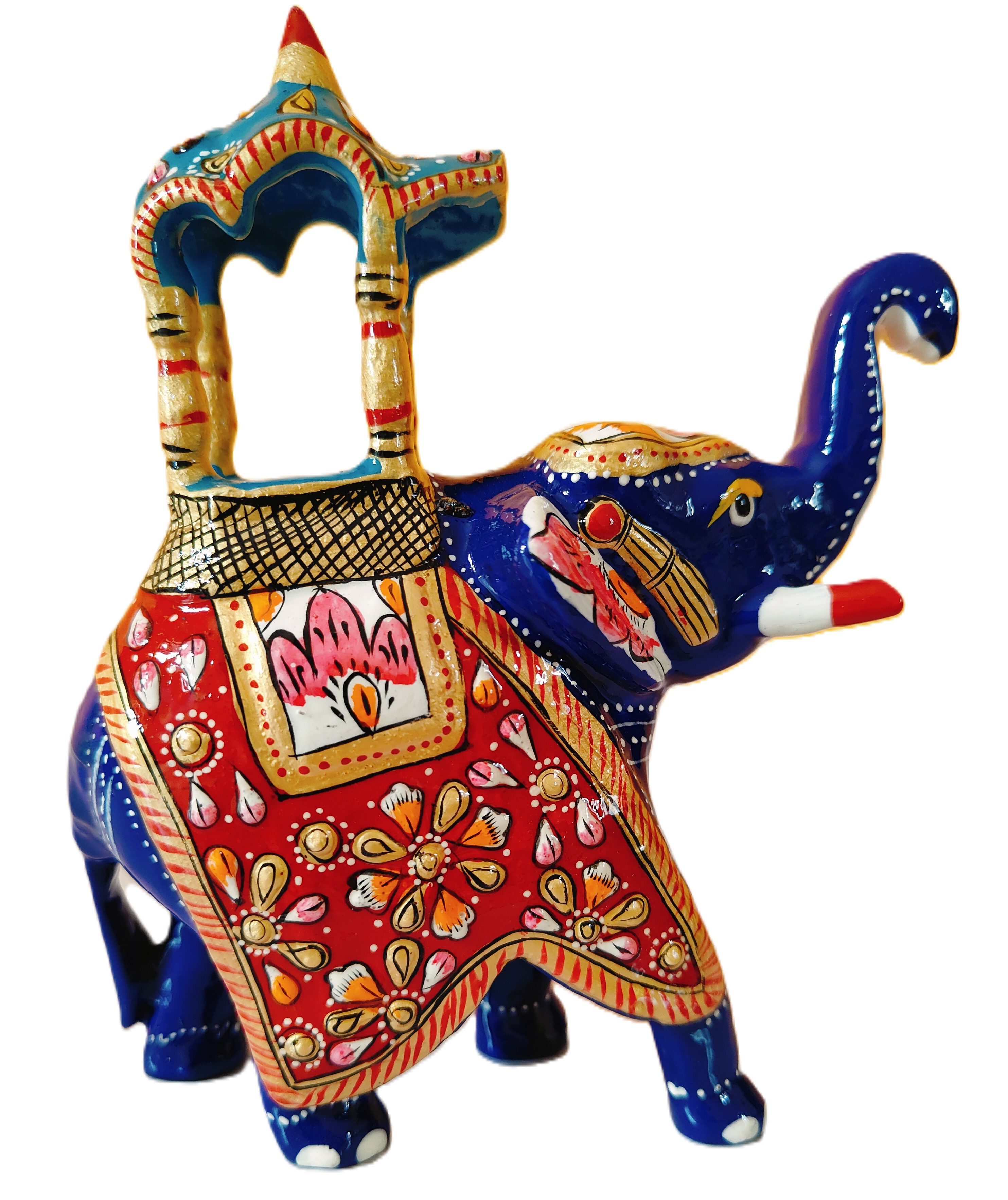 Hand Painted Metal Elephant Figurine, Indian Elephant Statue Decor for Home, Office, Bedroom, Living Room, Dining Room