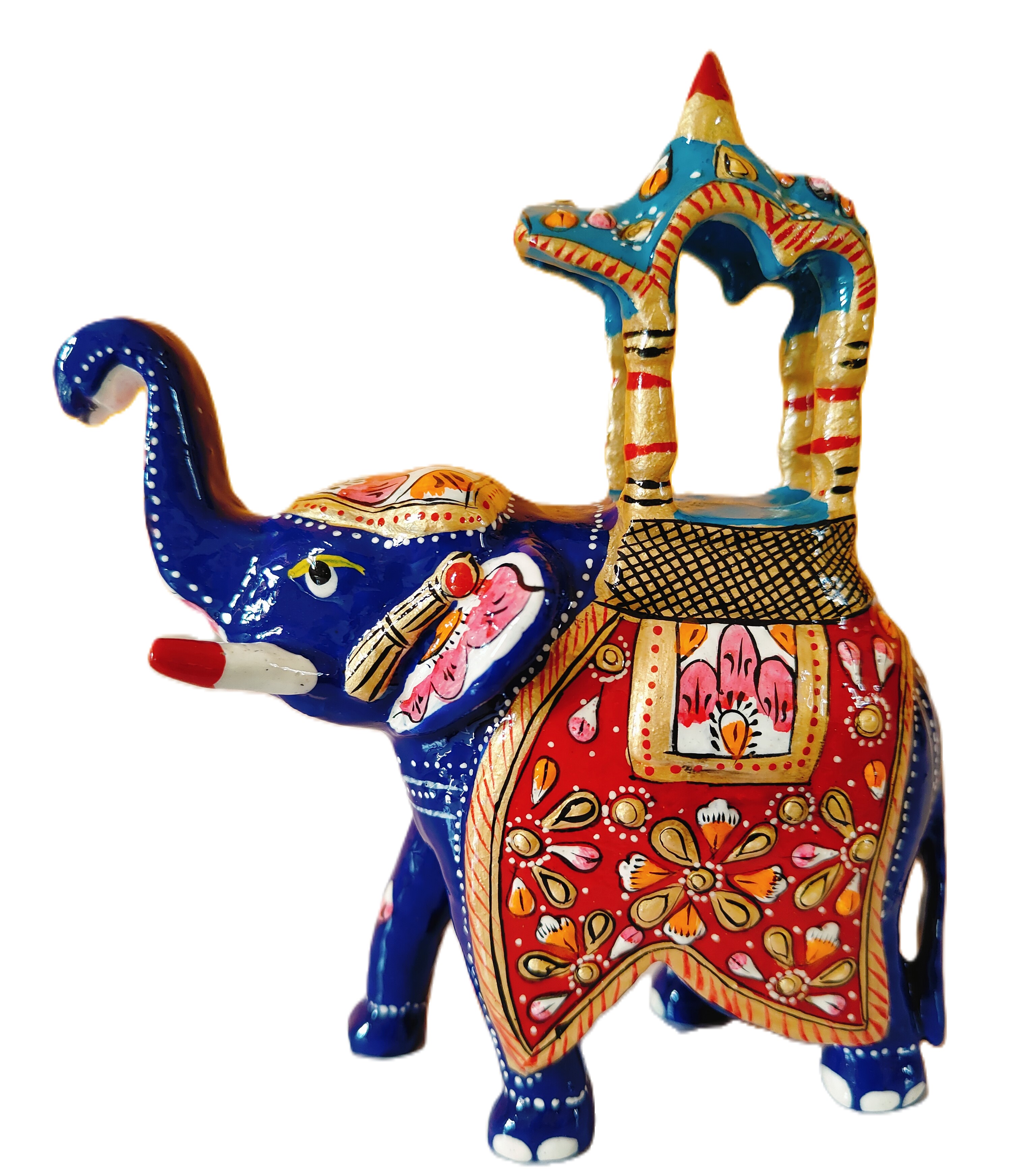 Hand Painted Metal Elephant Figurine, Indian Elephant Statue Decor for Home, Office, Bedroom, Living Room, Dining Room