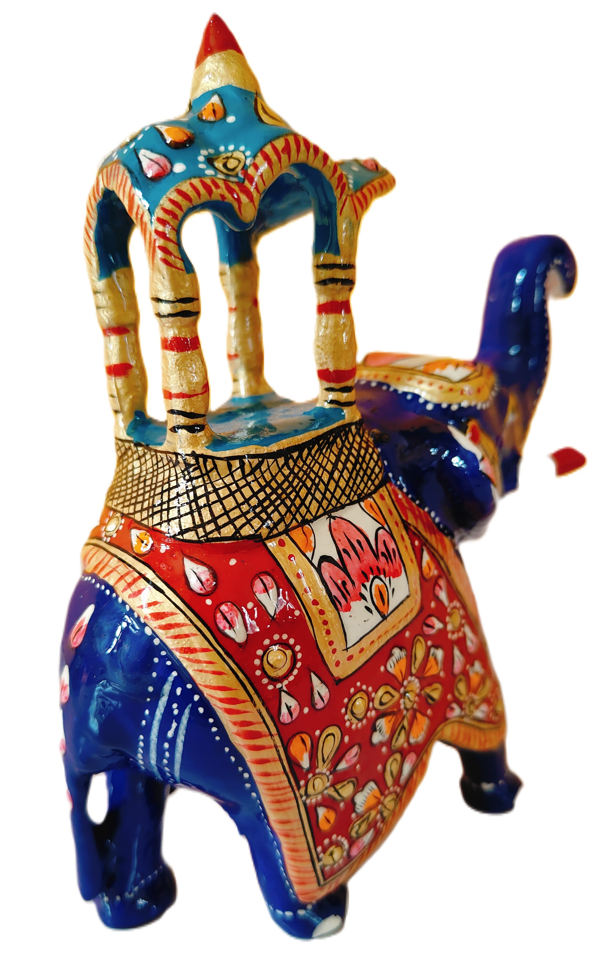 Hand Painted Metal Elephant Figurine, Indian Elephant Statue Decor for Home, Office, Bedroom, Living Room, Dining Room