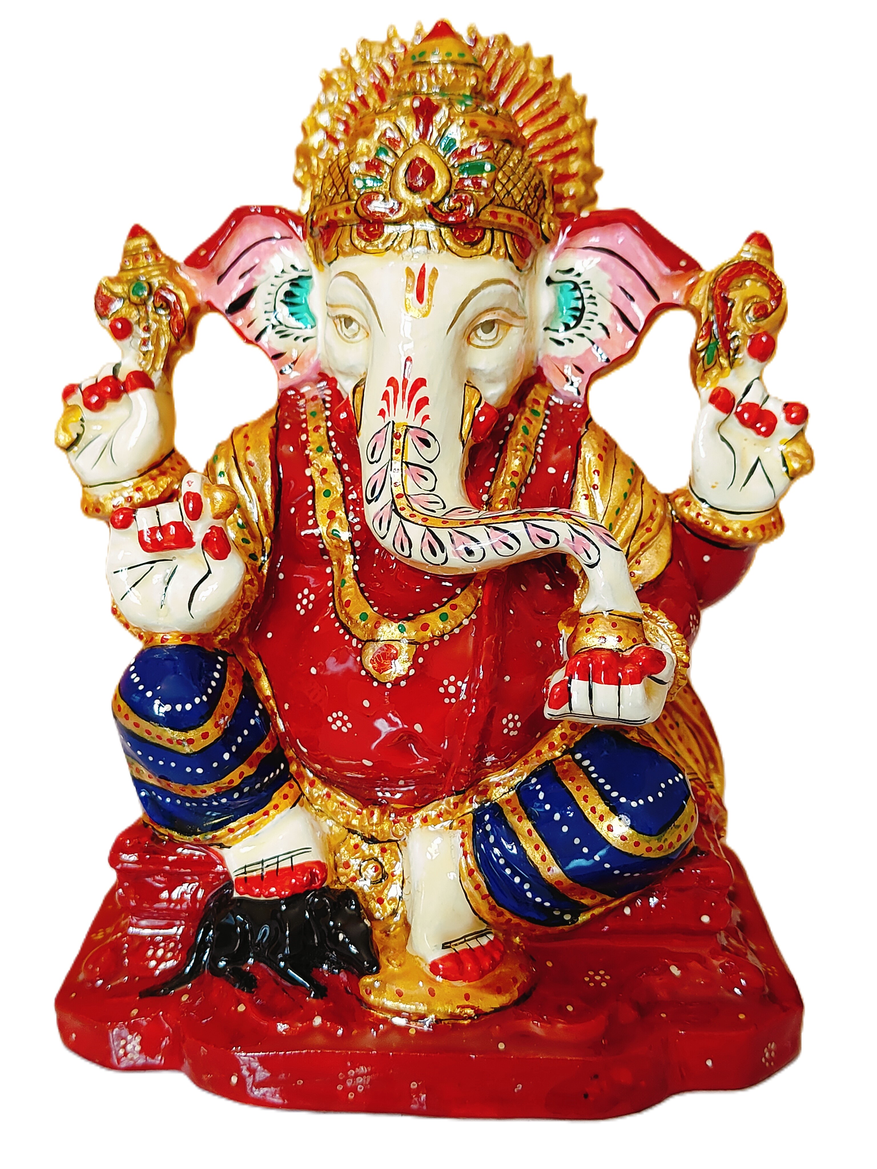 Ganesh Handpainted polyresin Statue for Home or Office Decor, Large Hindu Religious Figurine (6 inch Tall)