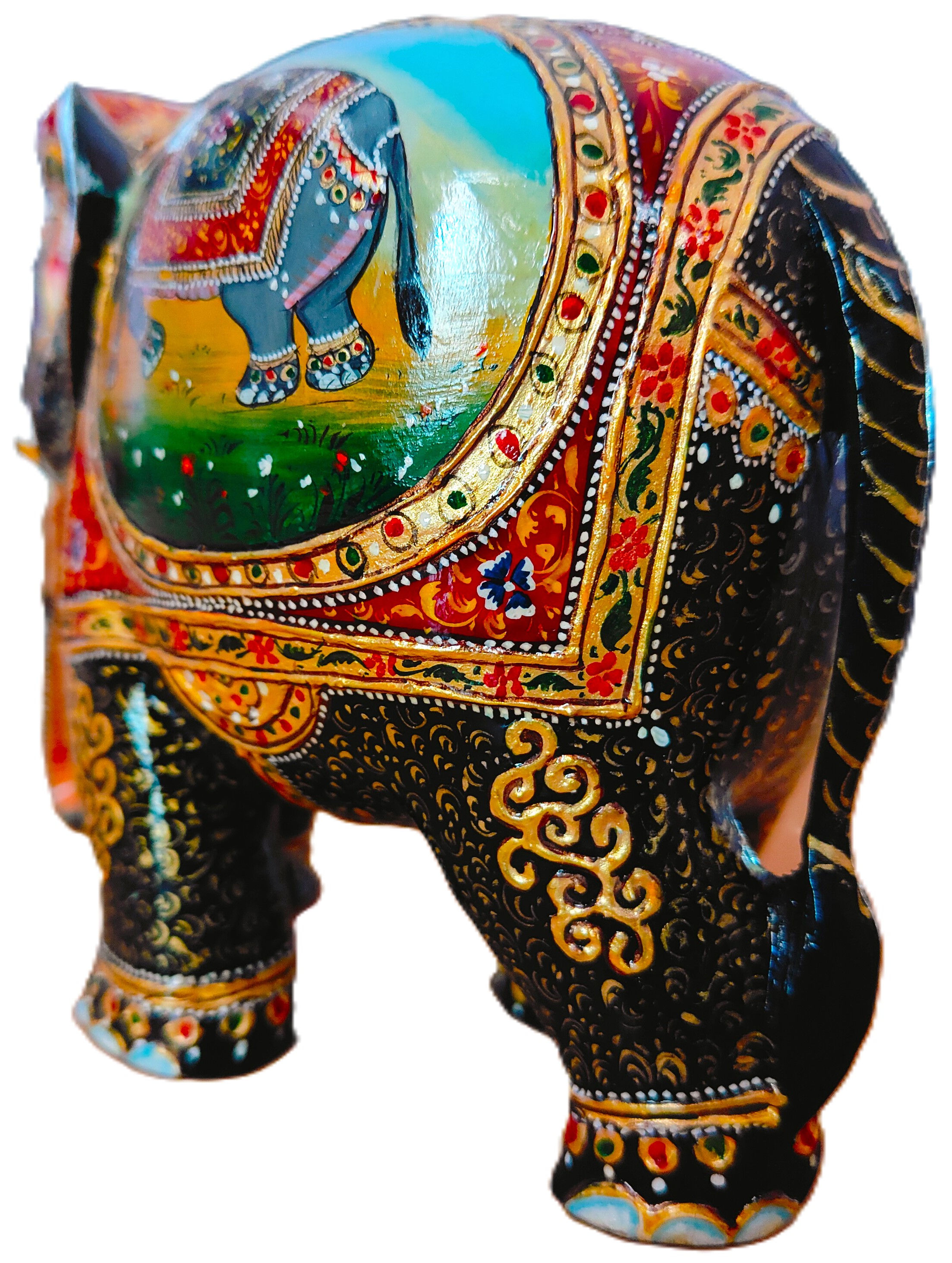 Decorative Wooden Elephant Statue, Hand Painted, for Home and Office Decor