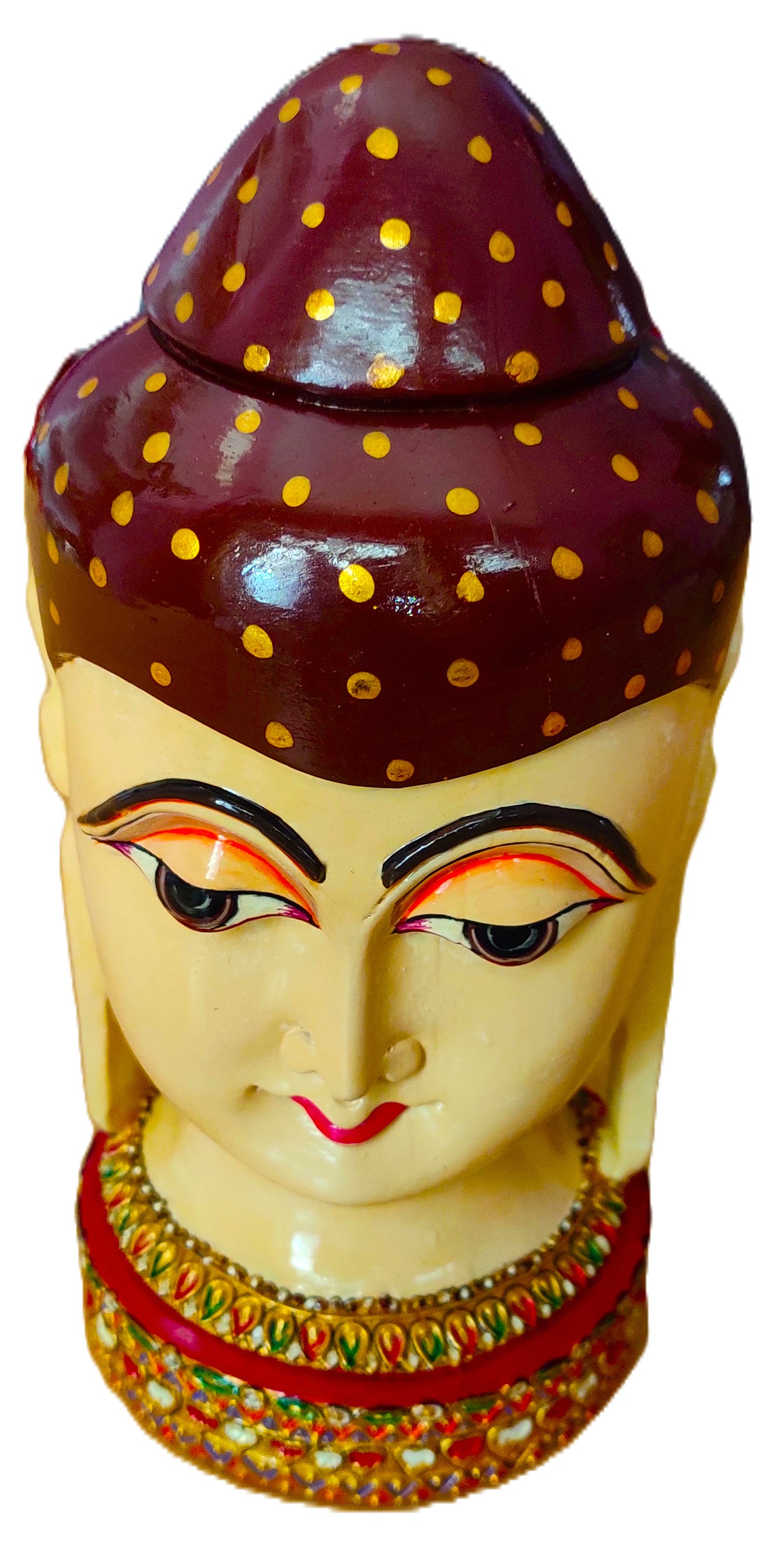 Handmade Wooden Buddha^s face Painted Statue for Home, Office Decor 8inches 