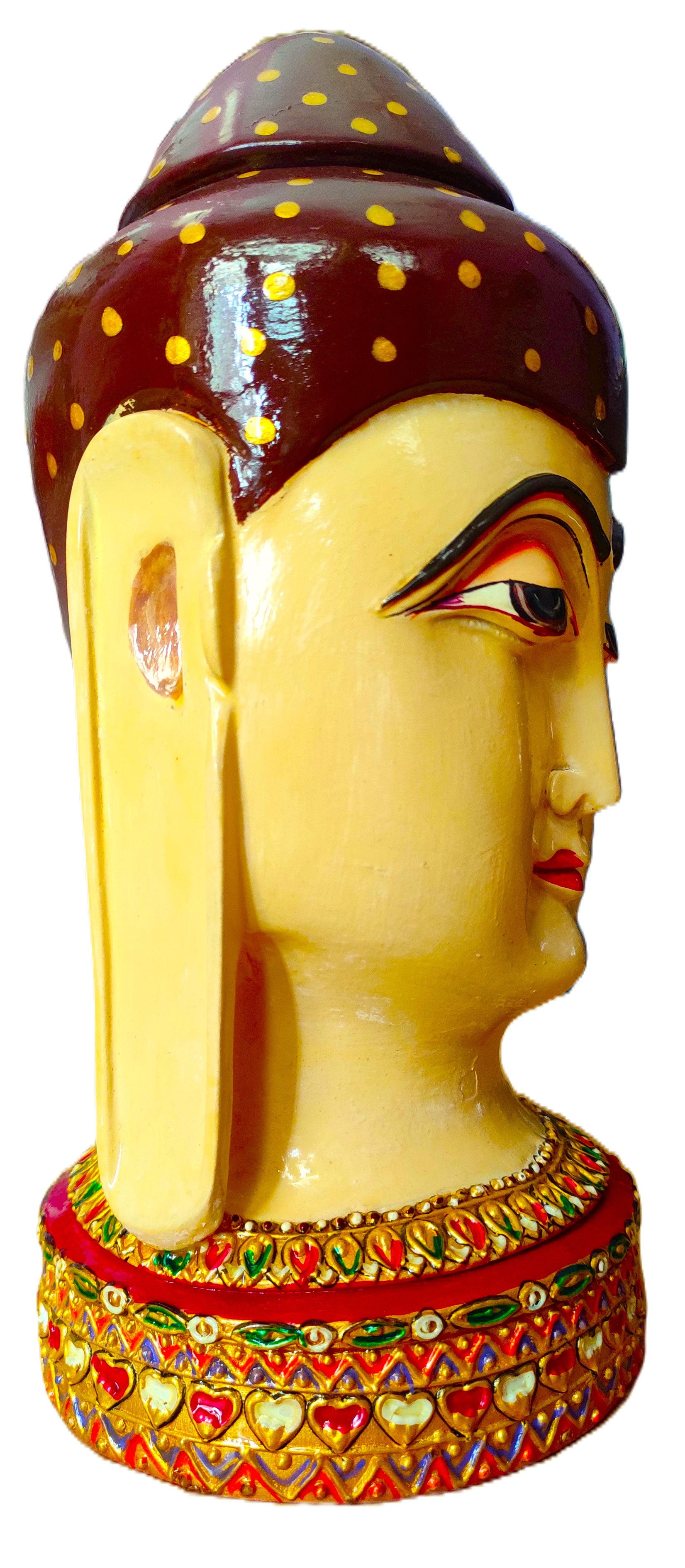 Handmade Wooden Buddha^s face Painted Statue for Home, Office Decor 8inches 