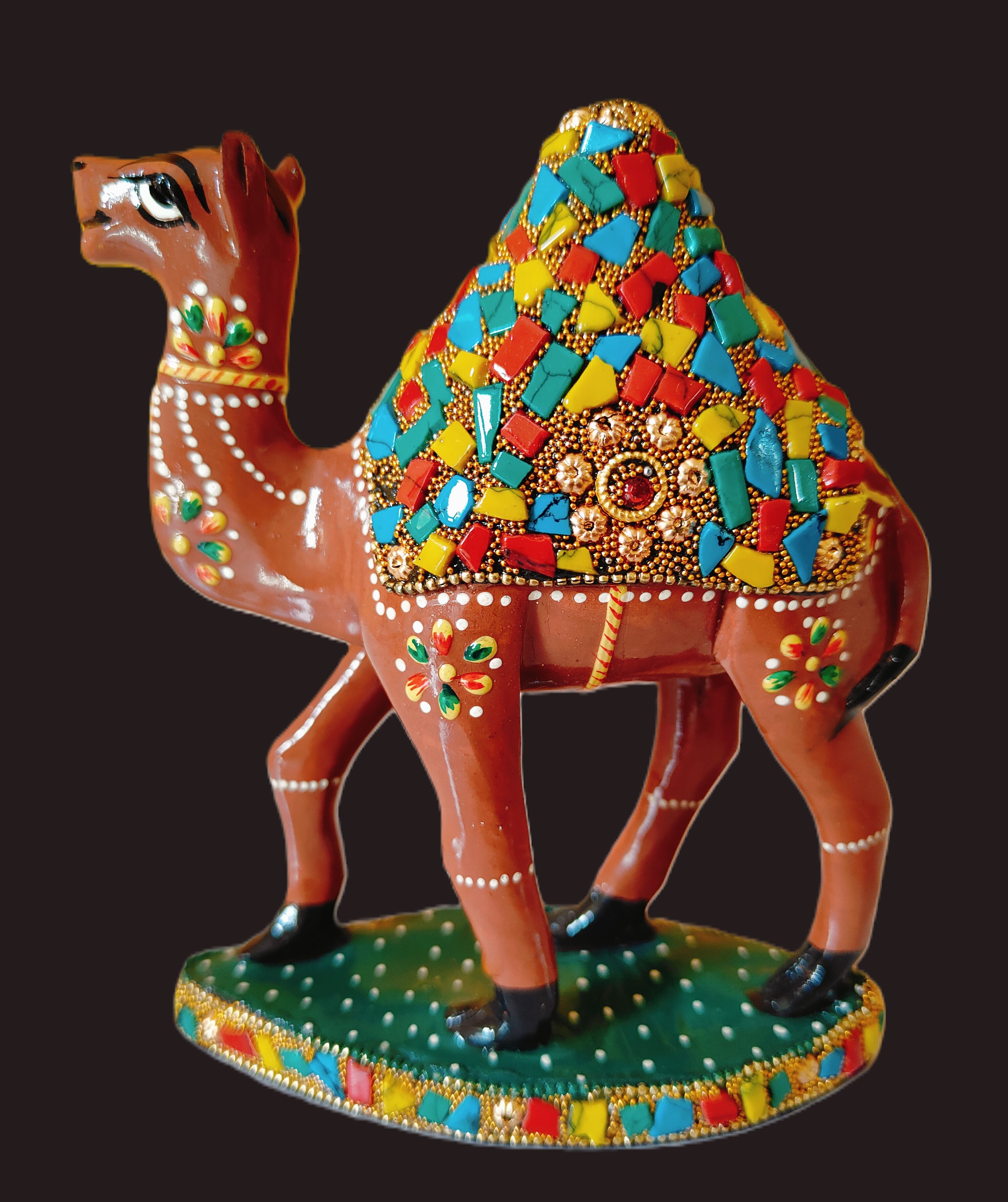 Decorative Wooden Camel Figurine, Stone Work Hand Painted Home Decor Gift