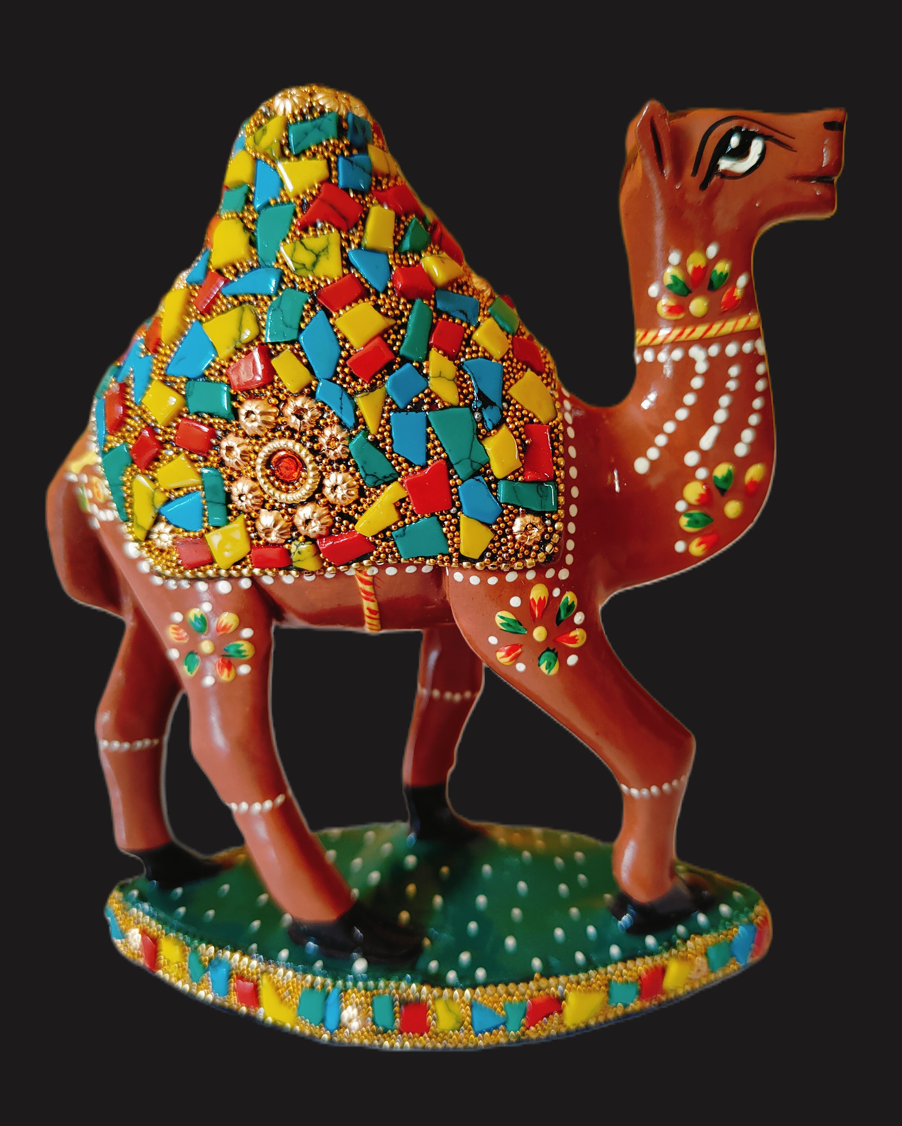 Decorative Wooden Camel Figurine, Stone Work Hand Painted Home Decor Gift