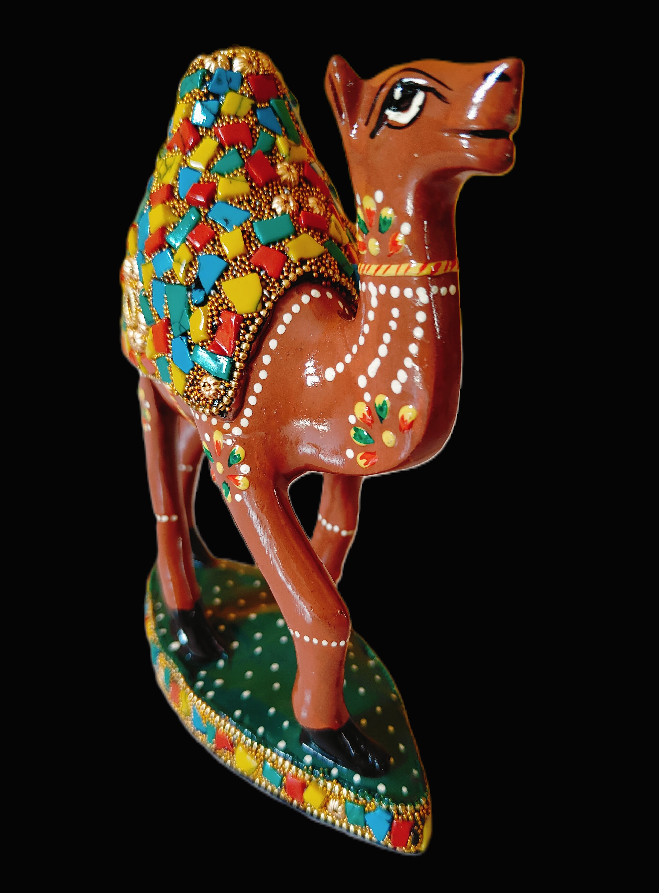 Decorative Wooden Camel Figurine, Stone Work Hand Painted Home Decor Gift