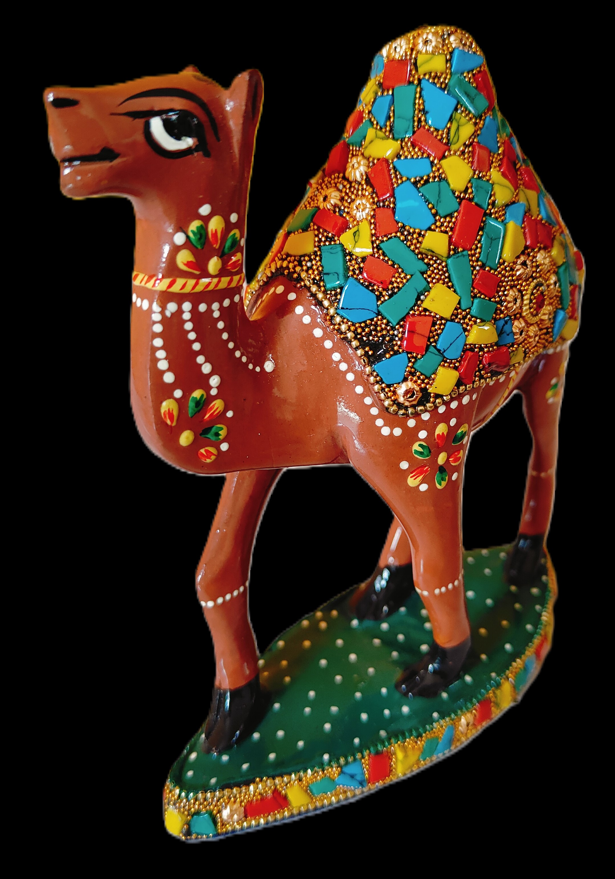 Decorative Wooden Camel Figurine, Stone Work Hand Painted Home Decor Gift