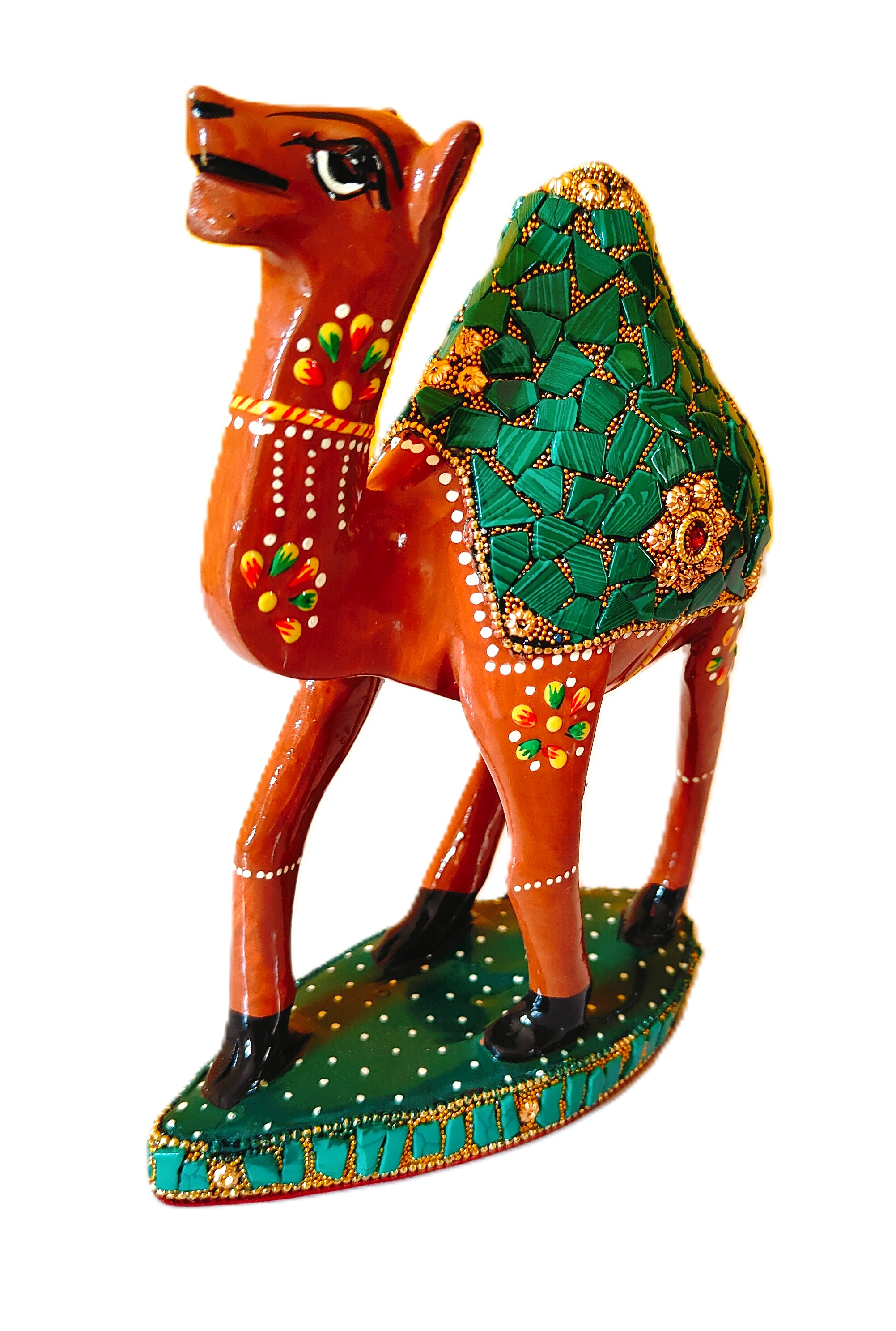 Decorative Wooden Camel Figurine, Stone Work Hand Painted Home Decor Gift 