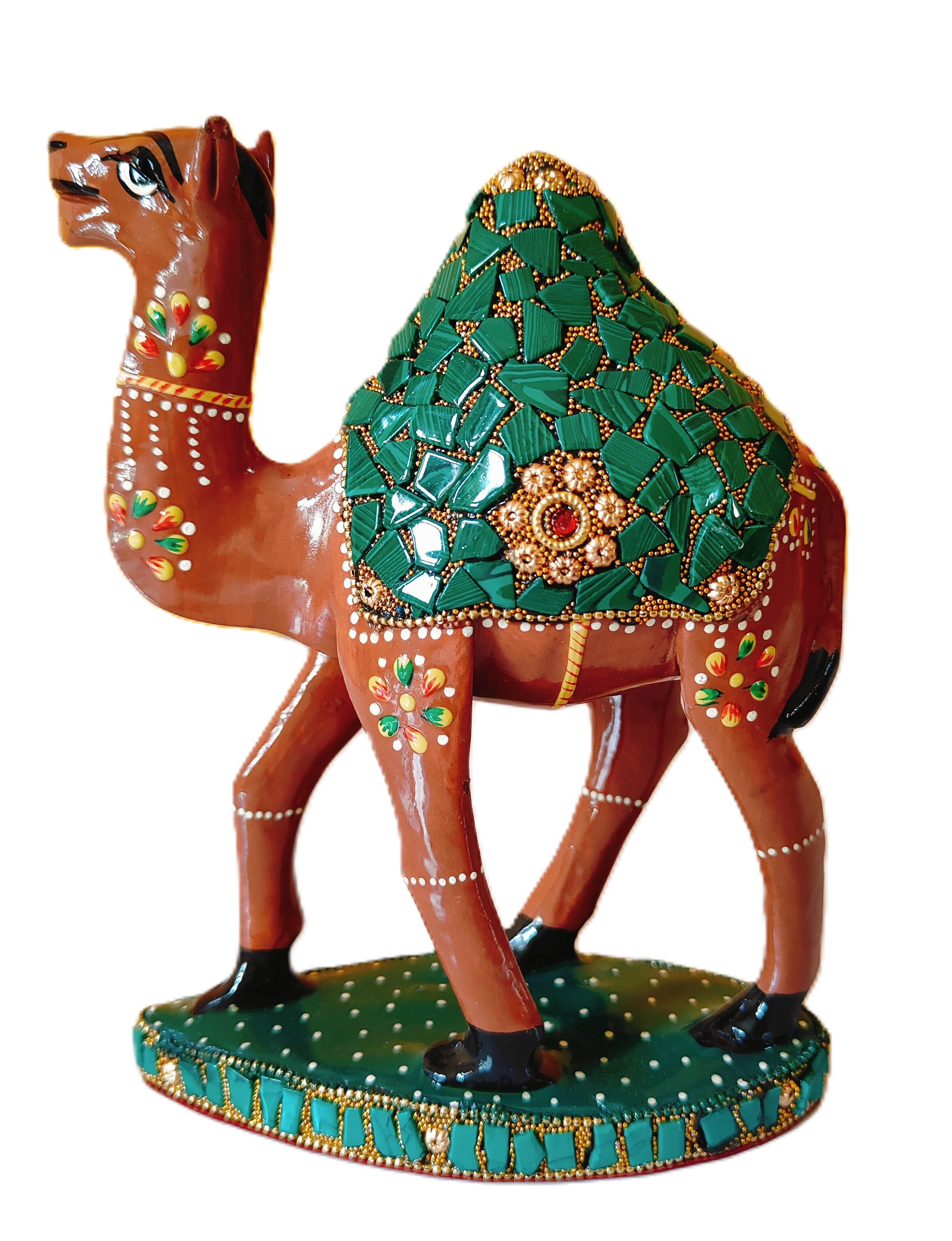 Decorative Wooden Camel Figurine, Stone Work Hand Painted Home Decor Gift 
