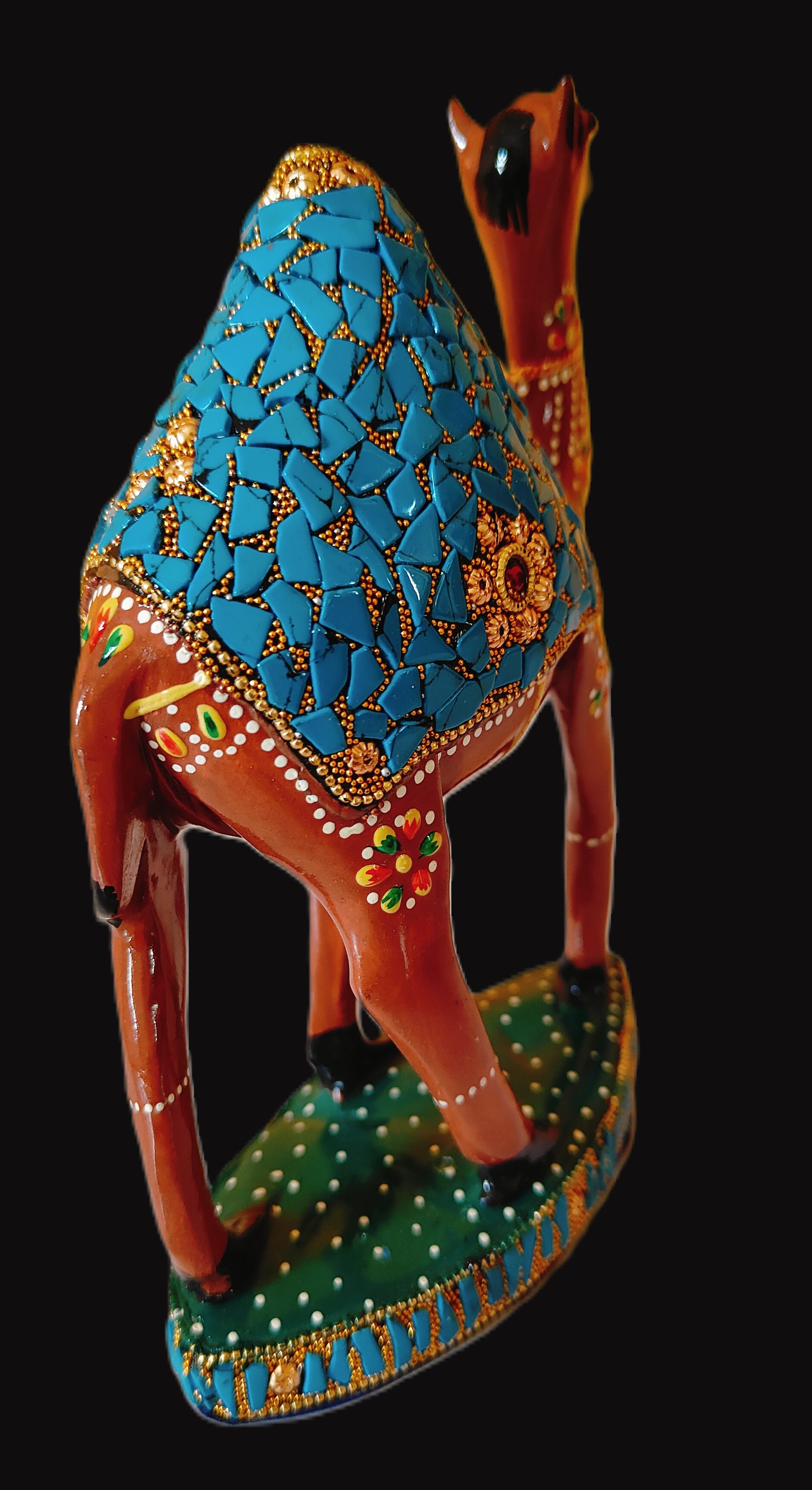 Hand Painted Wooden Camel Statue Stone Work Animal Figurines Showpiece Gifts for Home Decoration