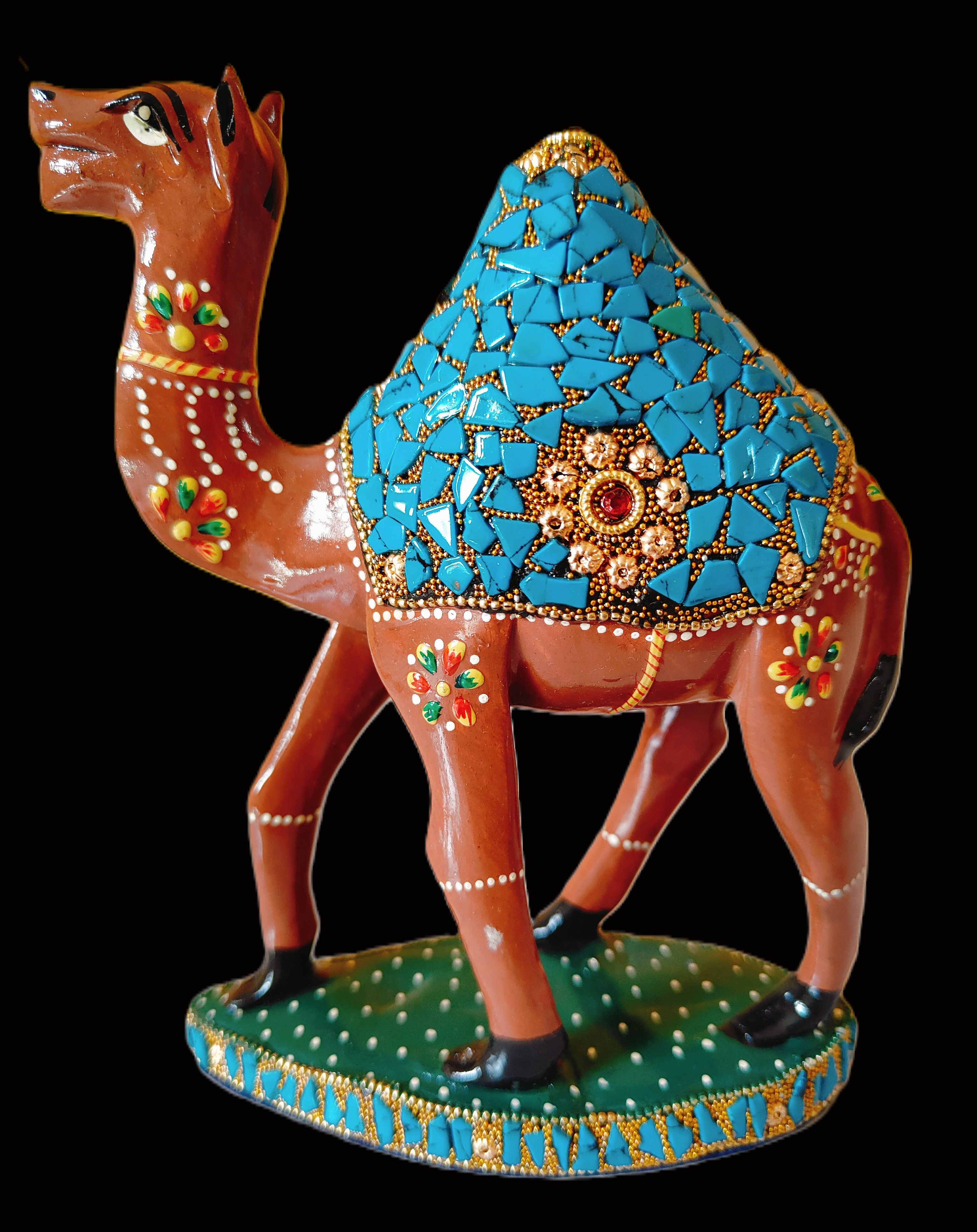 Hand Painted Wooden Camel Statue Stone Work Animal Figurines Showpiece Gifts for Home Decoration
