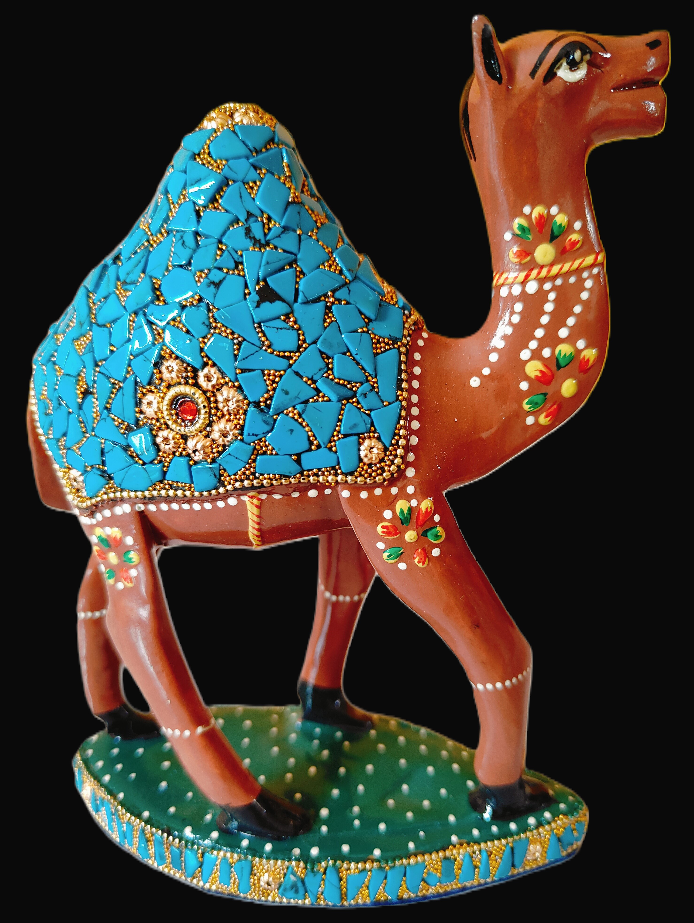 Hand Painted Wooden Camel Statue Stone Work Animal Figurines Showpiece Gifts for Home Decoration
