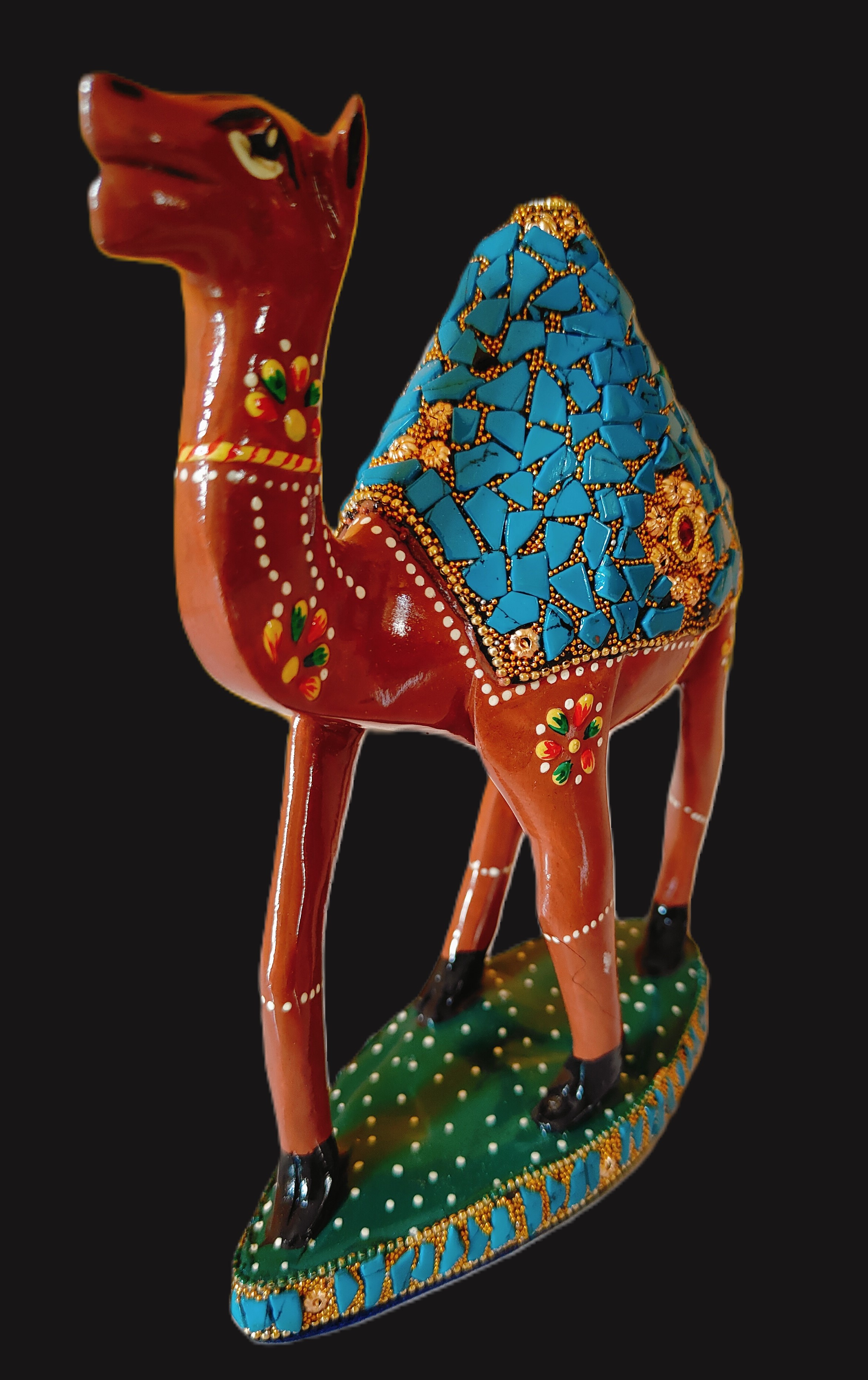 Hand Painted Wooden Camel Statue Stone Work Animal Figurines Showpiece Gifts for Home Decoration