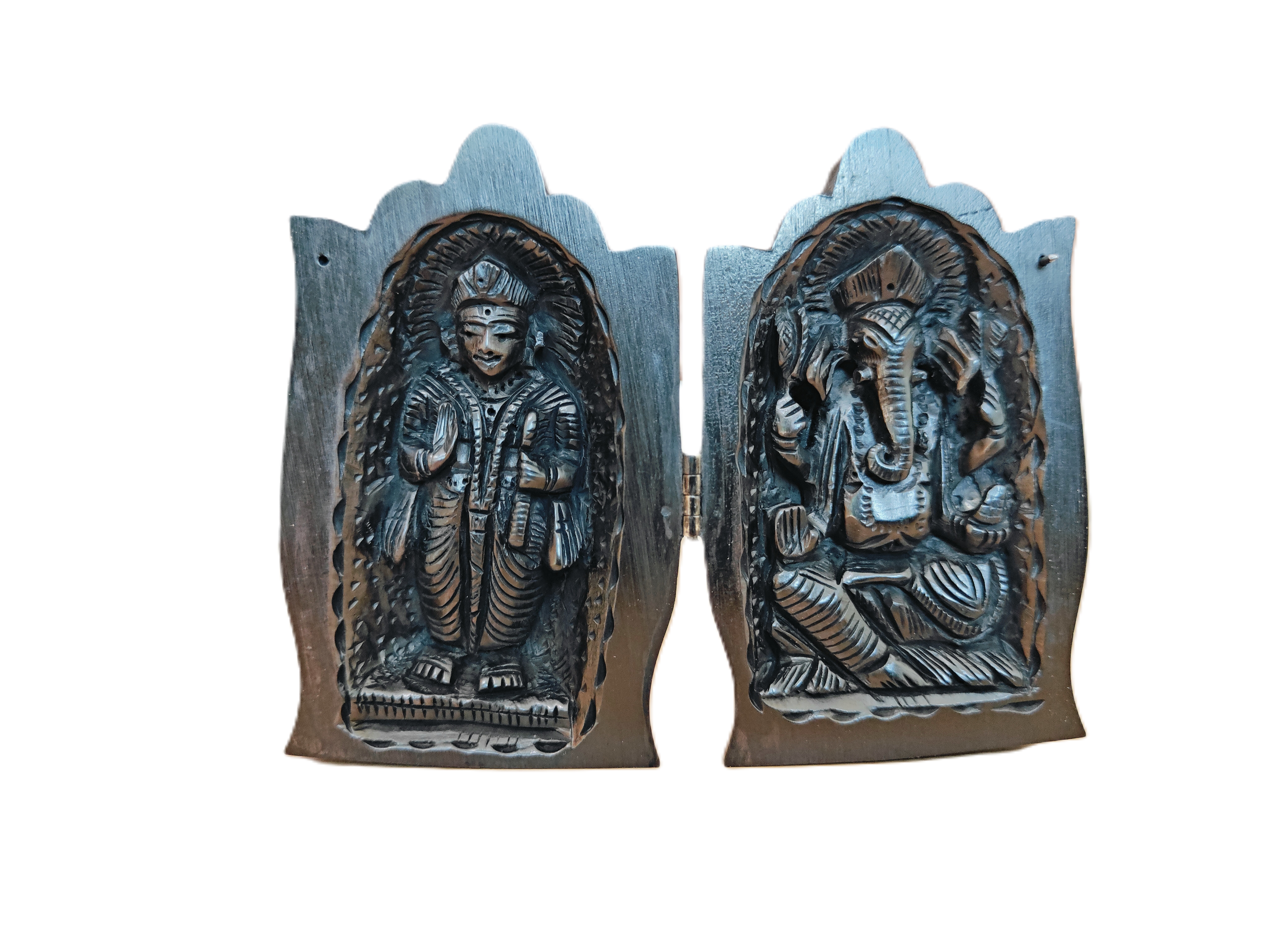 Ebony Wood Namaste Hand with Lord Ganesha and Ram Statue Inside