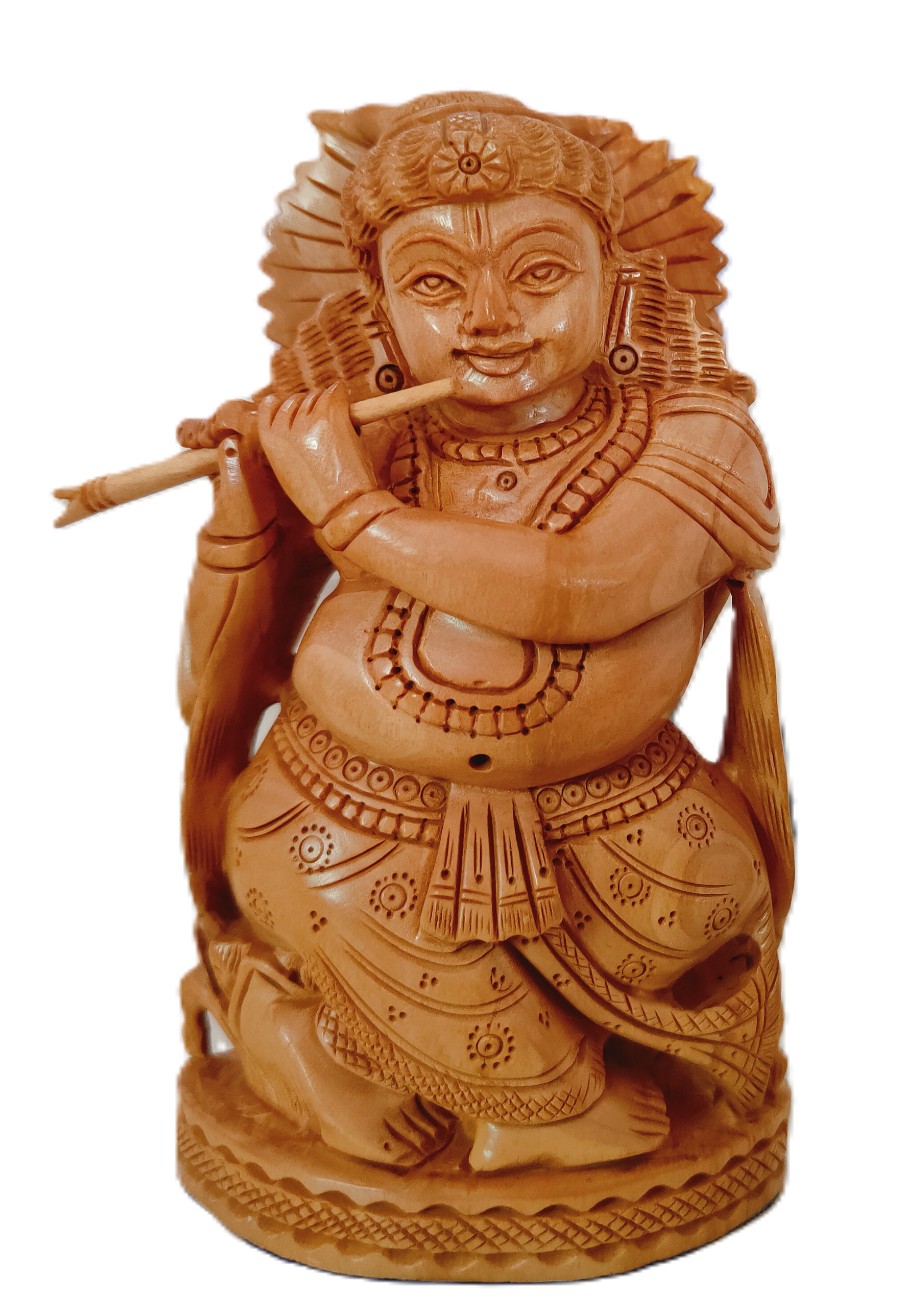 Lord Krishna Statue, Hand Carved Wooden for Living Room, Bedroom, Office, Home Decor
