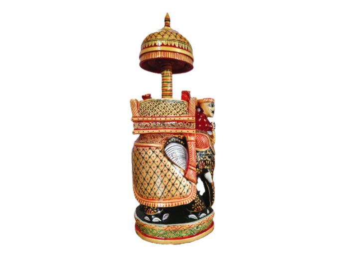 Decorative Handmade Painted Elephant Wood Statue - A Stunning Office Decor Piece 12 inches