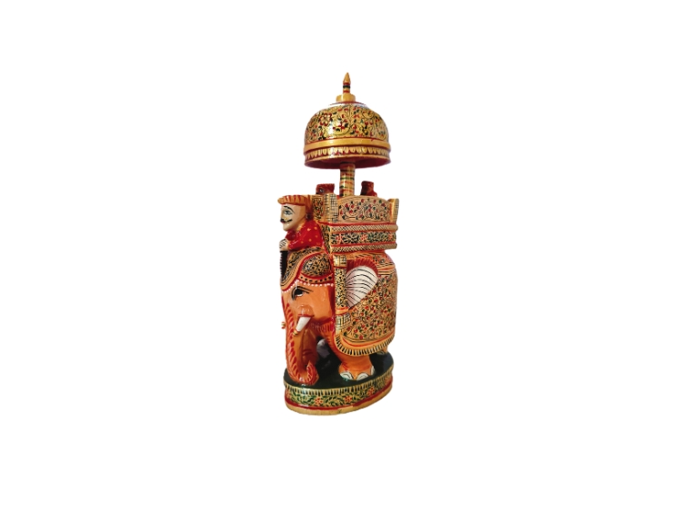 The Modern Handmade PAINTED Elephant Wood Statue - A Stunning Office Decor Piece by SHREE SHYAM HANDICRAFTS -12 inches