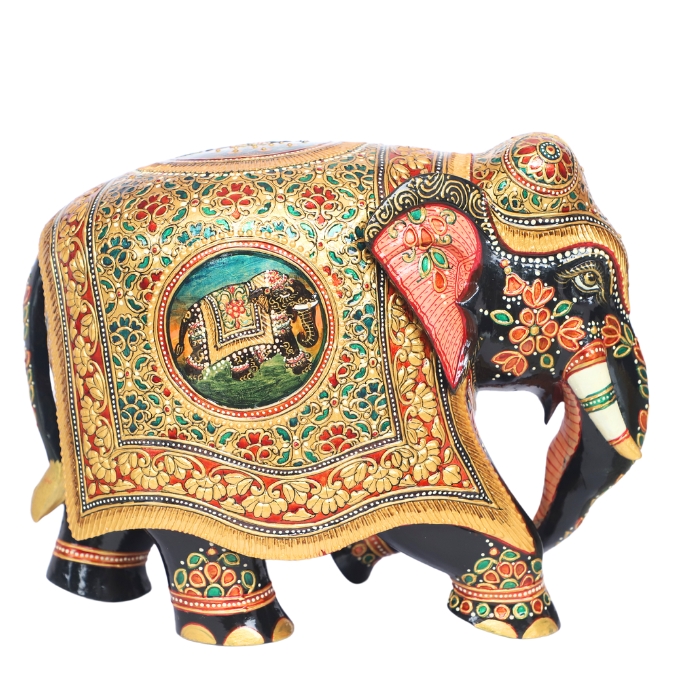Hand-Painted Wooden Elephant Statue | Rajasthani Decorative Elephant Figurine for Home Decor & Gifting