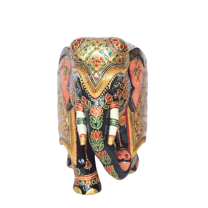 Hand-Painted Wooden Elephant Statue | Rajasthani Decorative Elephant Figurine for Home Decor & Gifting