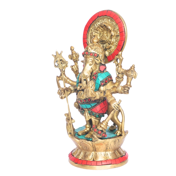 Brass Lord Ganesha Idol with Stone Work | Multi-Arm Ganesh Murti for Home Temple, Puja & Spiritual Decor