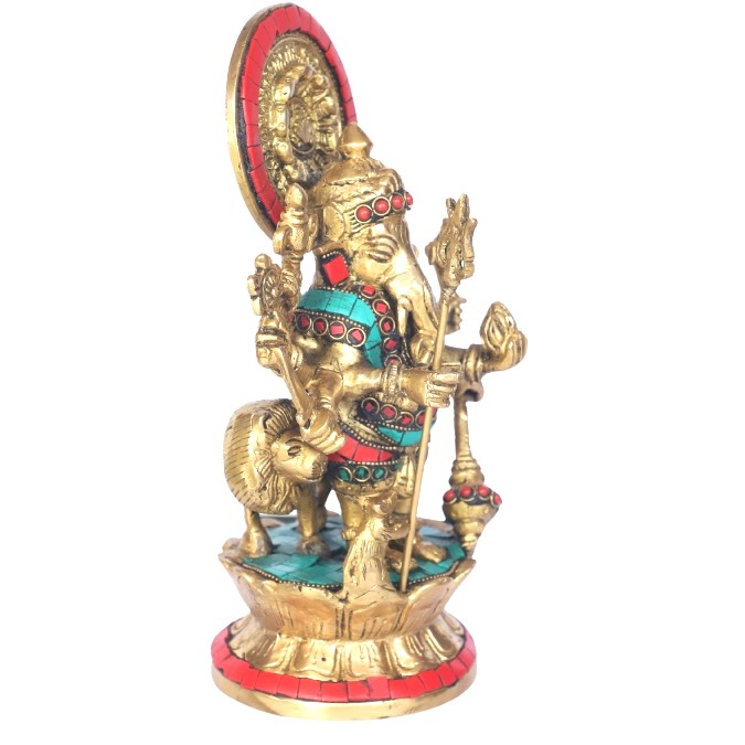 Brass Lord Ganesha Idol with Stone Work | Multi-Arm Ganesh Murti for Home Temple, Puja & Spiritual Decor