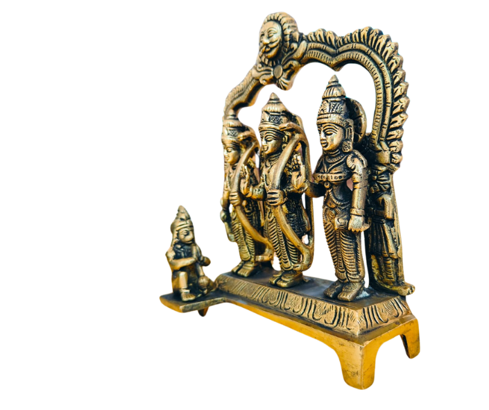 Brass Ram Darbar Idol | Lord Ram, Sita, Lakshman & Hanuman Murti for Home Temple | Handcrafted Hindu Statue for Pooja, Vastu & Gifting