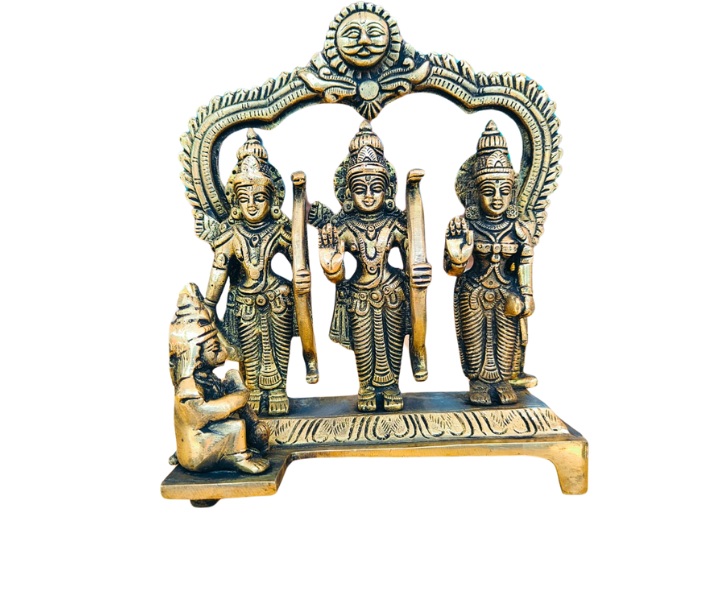 Brass Ram Darbar Idol | Lord Ram, Sita, Lakshman & Hanuman Murti for Home Temple | Handcrafted Hindu Statue for Pooja, Vastu & Gifting