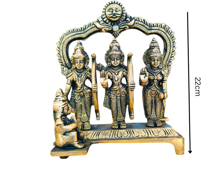 Brass Ram Darbar Idol | Lord Ram, Sita, Lakshman & Hanuman Murti for Home Temple | Handcrafted Hindu Statue for Pooja, Vastu & Gifting