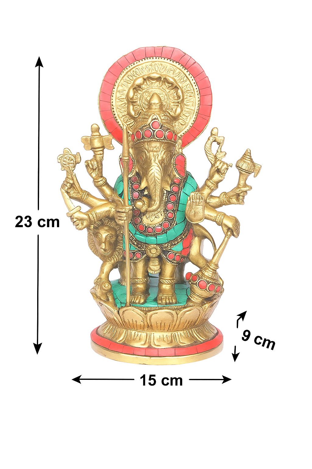 Brass Lord Ganesha Idol with Stone Work | Multi-Arm Ganesh Murti for Home Temple, Puja & Spiritual Decor