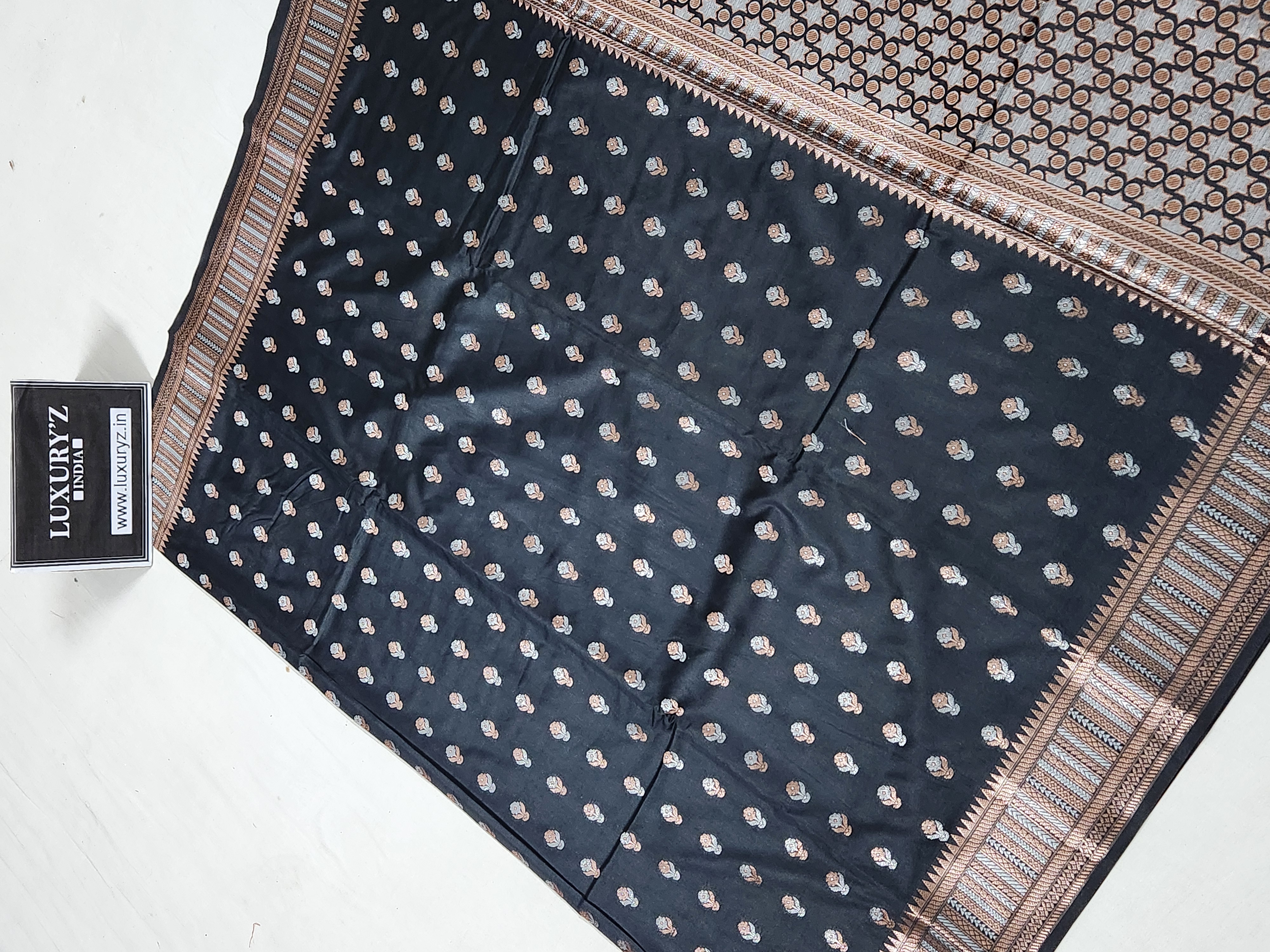BLACK BANARASI KATAN SILK SAREE WITH DESIGNER WEAVING BLOUSE