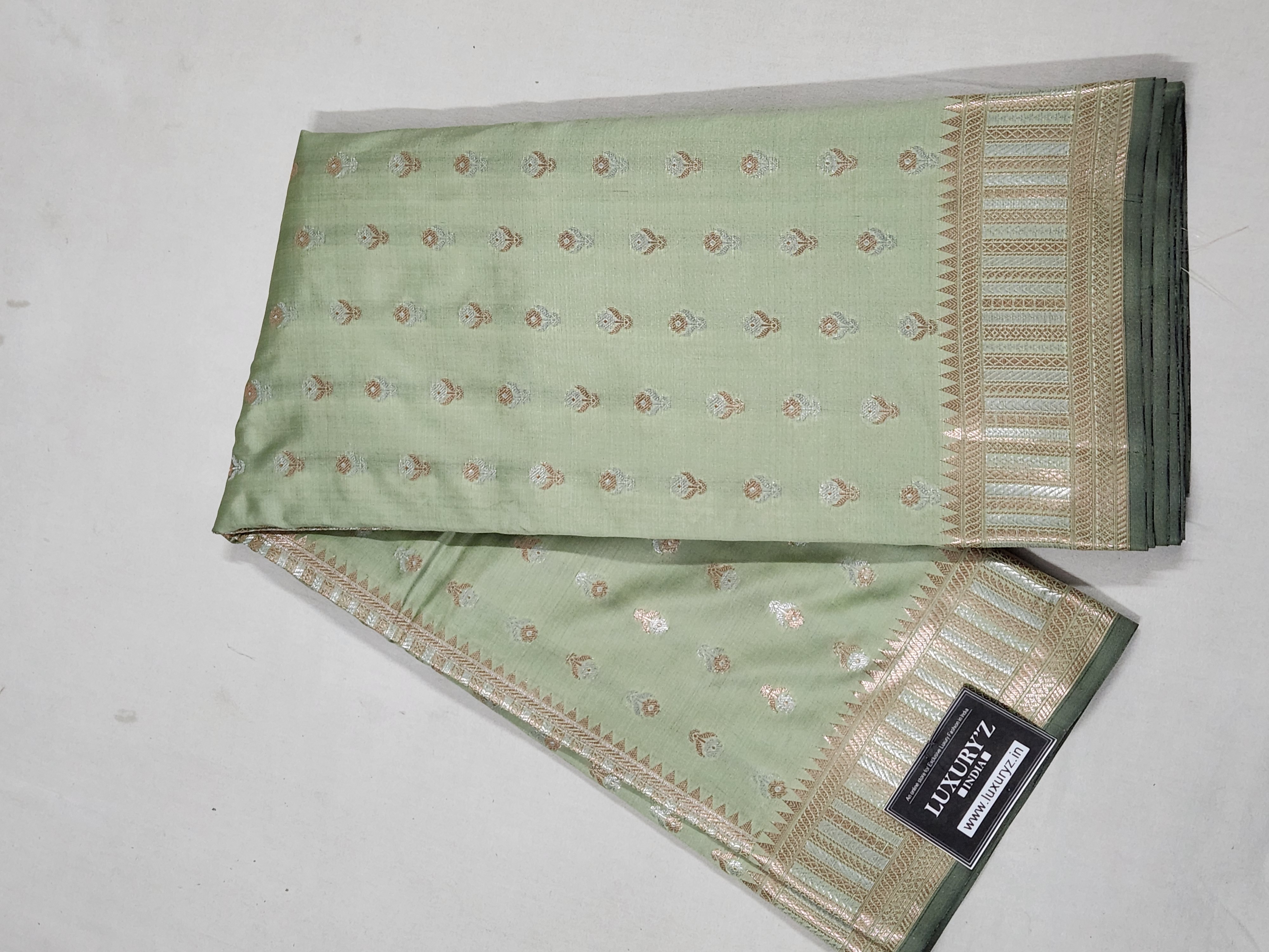 LIGHT PISTACHIO GREEN BANARASI KATAN SILK SAREE WITH DESIGNER WEAVING BLOUSE