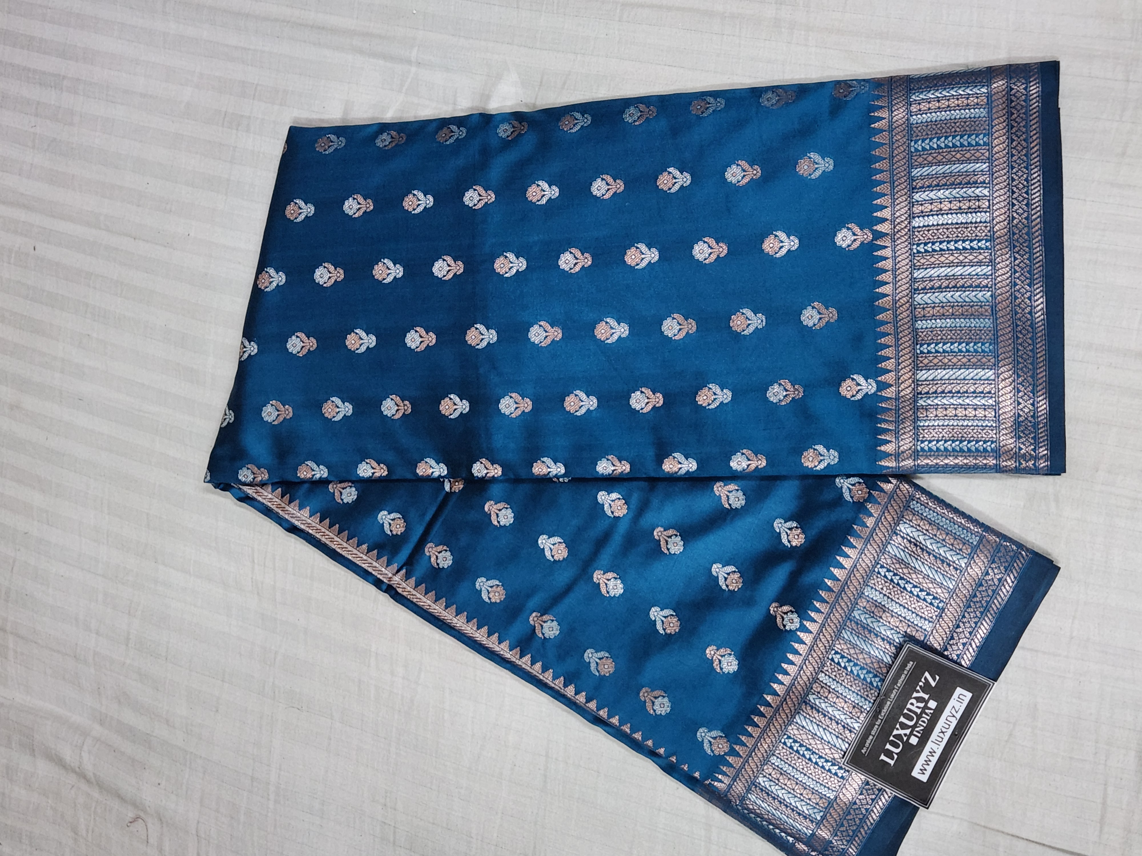 TURQUISE BLUE BANARASI KATAN SILK SAREE WITH DESIGNER WEAVING BLOUSE